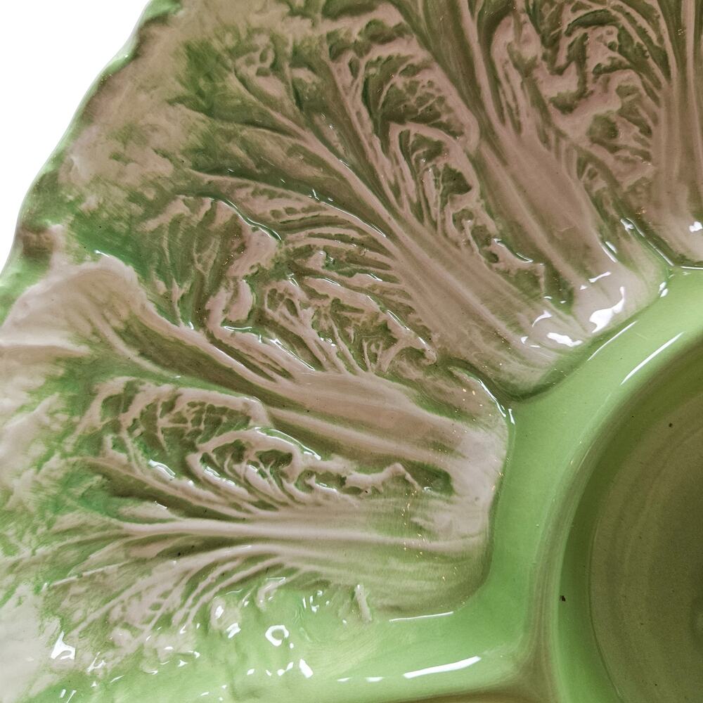 Shafford Org 1982 Green Cabbage Lettuce 4 Part Relish Plate 13" D with side dish - Picture 3 of 6